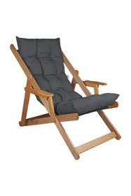 Resim Reyo Bysay Puf Minderli Ahşap Kademeli Şezlong Bahçe&Balkon&Teras&Plaj Katlanır Şezlong Naturel Antrasit 
