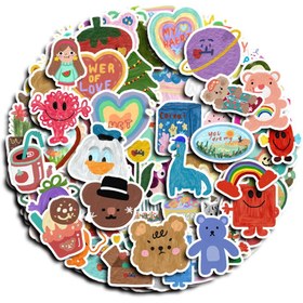 Resim 100 adet Sanatsal Yağlıboya Stili Stickerlar, Scrapbooking, Laptoplar & El İşleri için Yeniden Kullanılabilir Washi Kağıt Çıkartmaları 