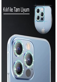 Resim Apple Uyumlu iPhone 11 Taşlı Tasarım Cam Kamera Lens Koruyucu - Siyah 