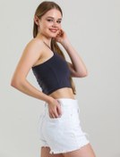 Resim Elia Moda Gri Ince Ip Askılı Crop Bluz 
