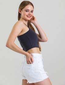 Resim Elia Moda Gri Ince Ip Askılı Crop Bluz 
