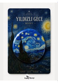 Resim Yıldızlı Gece Rozet Kartlı Van Gogh Temalı Sanat Rozeti Vintage Broş Pin-44 Mm Çok Renkli 
