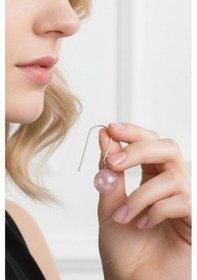 Resim 925 Ayar Gümüş Kancalı Pembe Zirkon Taşlı Küpe 10 Mm Gold - Gümüş 
