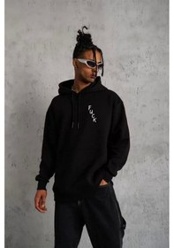 Resim Unisex Kapşonlu Uzun Kol Baskılı Sweetshirt - Siyah Siyah 