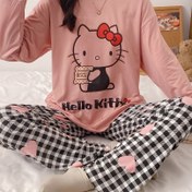 Resim İlkbahar ve Sonbahar Rahat Günlük Konforlu Pijama Takımı, Sevimli Merhaba Kitty Desenli Pijamalar, Stil Ev Giyim Takım Elbise - Sanrio 