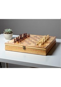 Resim El Yapımı Lüks Nakış İşlemeli Doğal Ahşap Sandıklı Premium Satranç Takımı 45x45 Cm. Hediyelik Set 2 
