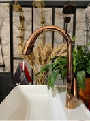 Resim İSAOĞLU YAPI Bakır Mutfak Bataryası Bronz Evye Musluğu Spiralli Batarya Premium Tasarım Rose Bakır Mutfak Armatür 