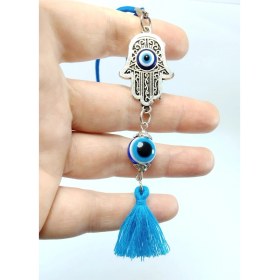 Resim Ennea Art Hamse / Fatıma Eli Nazar Boncuğu Turkuaz Araba Dikiz Ayna Süsü Hediyelik Aksesuar 