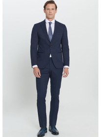 Resim AC&Co / Altınyıldız Classics ERKEK LACI Ekstra Slim Fit Dar Kesim Kırlangıç Yaka Takım Elbise Lacivert 