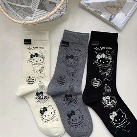 Resim 1/3 Çift Kadın Sevimli Karikatür Kedi Orta Bilek Çorapları - Eğlenceli ve Düşünceli Tasarımlar, 280g/ Kumaş, Geometrik Desenler, Makine Yıkanabilir, Sevimli Çorap 