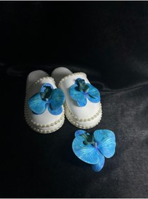 Resim Bridal Luxe Mavi orkide lohusa seti terlik ve orkide toka 