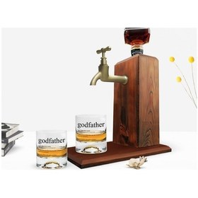 Resim Bk Home Renkli Baskılı Godfather Baba Tasarımlı İkili Viski Bardağı Ve Ahşap Viski Standı Hediye Seti-14 