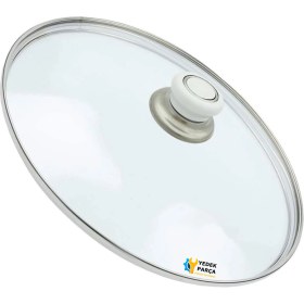 Resim Tencere Sahan Tava Cam Kapağı Kapak 28 cm Beyaz Tutma Tepesi 