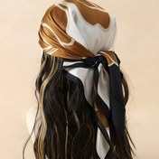 Resim 1 adet Bayan Moda Çok Fonksiyonlu Bandanası Kahverengi Çiçeklerle, Güneş Koruma için Twill Eşarp, Plaj Kare Şalı, Saç Aksesuarları Bandanası, Saç Bandı, Baş Bandı Görünümünüzü Süslemek İçin İdeal 