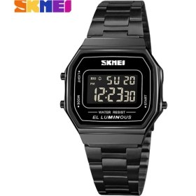 Resim Hanyang Siyah Skmeı Retro LED Dijital Erkek Saatler Rahat Basit Erkek Kol Saatleri Paslanmaz Çelik Bant Su Geçirmez Izle Erkekler Reloj Hombre 1647 (Yurt Dışından) 