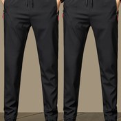 Resim 2 adet Erkek Casual Bağcıklı Pantolon, Fermuar Cebi - Normal Fit, Düz Renk, Orta Bel Polyester Pantolon, Yaz Açık Hava Yürüyüşü ve Rahat Giyim için 