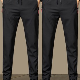Resim 2 adet Erkek Casual Bağcıklı Pantolon, Fermuar Cebi - Normal Fit, Düz Renk, Orta Bel Polyester Pantolon, Yaz Açık Hava Yürüyüşü ve Rahat Giyim için 