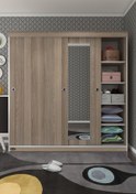 Resim Kenzlife Gardırop Sürgülü Kapaklı Kapılı 180 Papatya Crd Aynalı Gardolap Dolap 