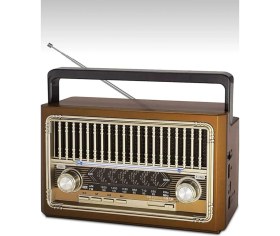 Resim Kahverengi Nostaljik Radyo Bluetooth, Usb, Sd, El Feneri ile Çok Fonksiyonlu 