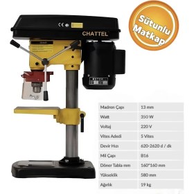 Resim Chattel CHT8013 Sütunlu Matkap 350 Watt 13 mm Mandren 
