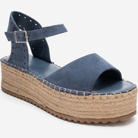 Resim Luvishoes Serez Kot Mavi Süet Hakiki Deri Kadın Hasır Dolgu Taban Sandalet Mavi 