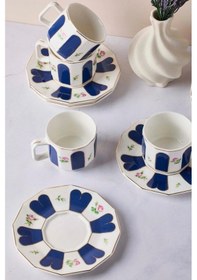 Resim Perotti Acem 6 Kişilik 12 Parça Porselen Kahve Takımı Mavi 16855 Mavi 