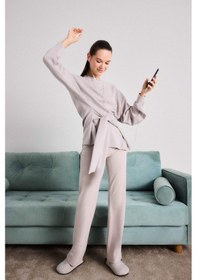 Resim Defacto Yumuşak Dokulu İspanyol Paça Pantolon-fall İn Love Loungewear F7872ax25wnbg691 Bej 