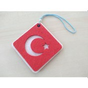 Resim Keçe Ay Yıldız Ayna Süsü Asmalı 2 Adet Türk Bayrağı 