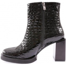 Resim Dgn 1555 Yuvarlak Burun Topuklu Kadin Bot 1555-2174-R11294 Siyah Baskılı 