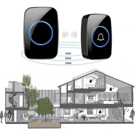 Resim Kablosuz Kapı Zili Ledli Uzaktan Kumandalı Işıklı Kapı Zili Yüksek Sesli 300MT Uzun Mesafeli - 1 Buton + 1 Zil 