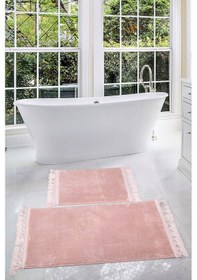 Resim Relax Pudra 60x100 + 50x60 Cm 2'li Köşeli Ponpon Saçaklı Banyo Halısı Paspası Seti Kaymaz Tabanlı Pudra Pembe 