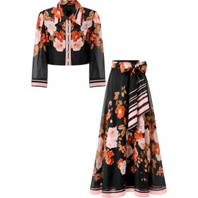 Resim FLORAL DESEN ETEK VE GÖMLEK TAKIM SİYAH - 38 / Siyah 