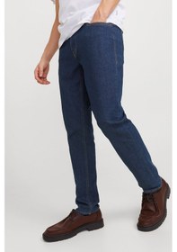 Resim Jack & Jones Erkek Jjıglenn Düşük Bel Slim Fit Jean Pantolon 12259062 Mavi Mavi 