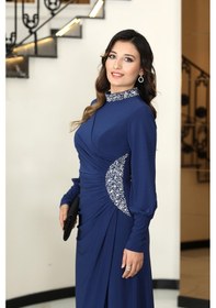 Resim Raika Moda Taş Detaylı Lavinni Tesettür Abiye Elbise İndigo 