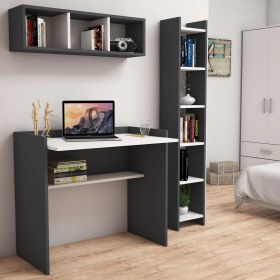 Resim Bimossa Nurbanu Kitaplık ve Raflı Çalışma Masası Antrasit Beyaz 