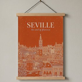 Resim Seville Line Art Print - Terracotta Giralda Tower Plaza de España Wall Art - Just Poster / 16 x 20" (40x50 cm) 