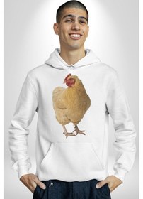Resim Tavuk Kadın Erkek Beyaz Kapüşonlu Sweatshirt Hoodie Beyaz 