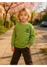 Resim Zekids Erkek Çocuk Snow Team Yazılı Tasarım Sweatshirt-16211 Yeşil 