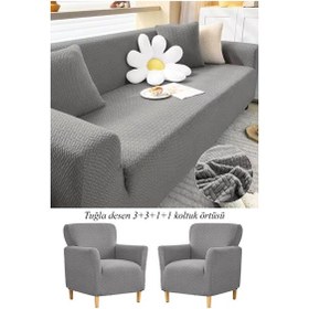 Resim Upmall Tuğla Desen Koltuk Örtüsü Çekyat Kılıfı 3311 Takım Gri 