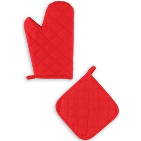 Resim Yanmaz Fırın Eldiveni Ve Fırın Tutacağı 1 Eldiven 1 Tutacak Kırmızı 