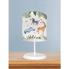 Resim Bebek ve Çocuk Odası Safari Hayvanlar Yapraklar Desenli Abajur 