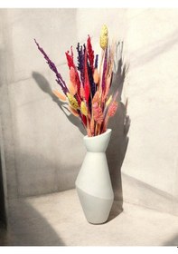 Resim Geometrik Desenli Vazo - 20 Cm Beyaz Vazo Beyaz 