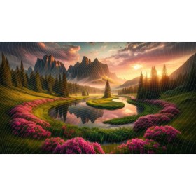 Resim Venspor Dağ Manzarası ve Çiçekli Alan Temalı Arkaplan 200 x 150 cm Fon Duvar Örtüsü 