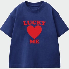 Resim Monila Kız Çocuk Pamuklu Bisiklet Yaka Kalp Baskılı T-shirt Lacivert 