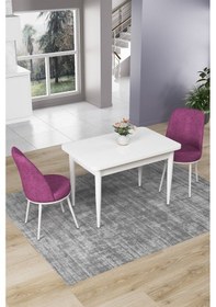 Resim Canisa Concept Nil Serisi 70x110 Sabit Mutfak Masası Takımı Beyaz Masa 2 Mor Sandalye Mor Sandalyeler Beyaz Masa 