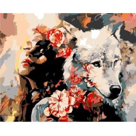 Resim wombhobby Kadın ve Kurt Sayılarla Boyama Seti 80x100 Cm Çerçevesiz RULO ( Kasnaksız ) 