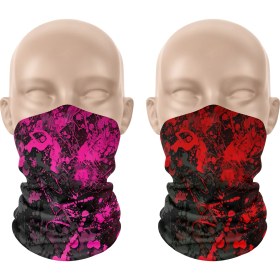Resim Dair Aksesuar Pembe Kırmızı Boya Desenli 2'li Set Boyunluk Bandana Outdoor Balaklava Yüz Maskesi Kafa Bandı 