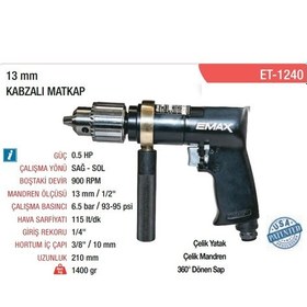 Resim Emax Havalı Kompozit Kabzalı Matkap 13 MM - Devir 900 Rpm 