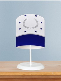 Resim Mekta Home Bebek Ve Çocuk Odası Başak Ve Yıldız Desenli Mavi Gri Çerçeveli Abajur 