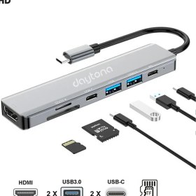 Resim Daytona CF08 Macbook Uyumlu Type-C to 4K 1080p Ultra HD HDMI Type-C PD Şarj 2* USB 3.0 SD TF Kart Okuyucu Kablolu 7IN1 Çevirici Hub Adaptör 